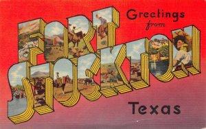 Fort Stockton Texas Greetings Large Letter Linen Vintage Postcard AA62197