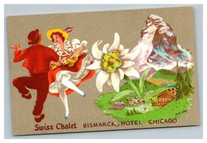 Vintage 1940's Advertising Postcard Swiss Chalet. Bismarck Hotel Chicago