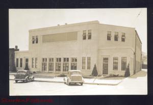 RPPC NEOSHO MISSOURI AUDITORIUM CITY HALL OLD CARS REAL PHOTO POSTCARD MO.