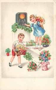 Children with Flowers and a Early Radio