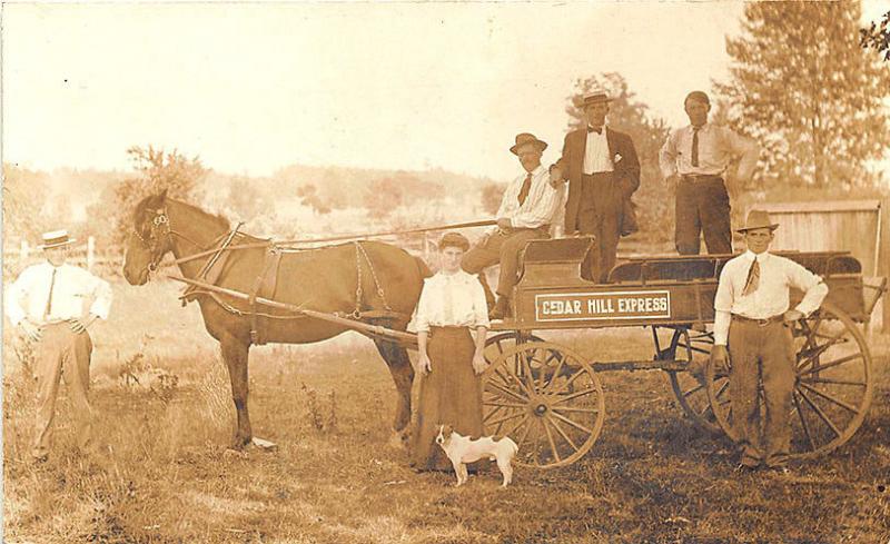 Cedar Hill TX Express Delivery Horse & Wagon Employees & Dog RPPC Postcard