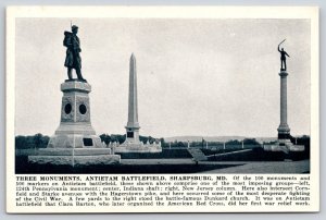Sharpsburg MD~Antietam Battlefield~Monuments~PA Soldier~Shaft~NJ Column~1925 B&W