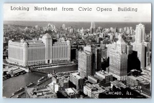 Chicago IL Postcard RPPC Photo Looking Northeast From Civic Opera Building 1948