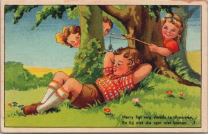 Children Having Fun With Fake Spider Vintage Postcard C194