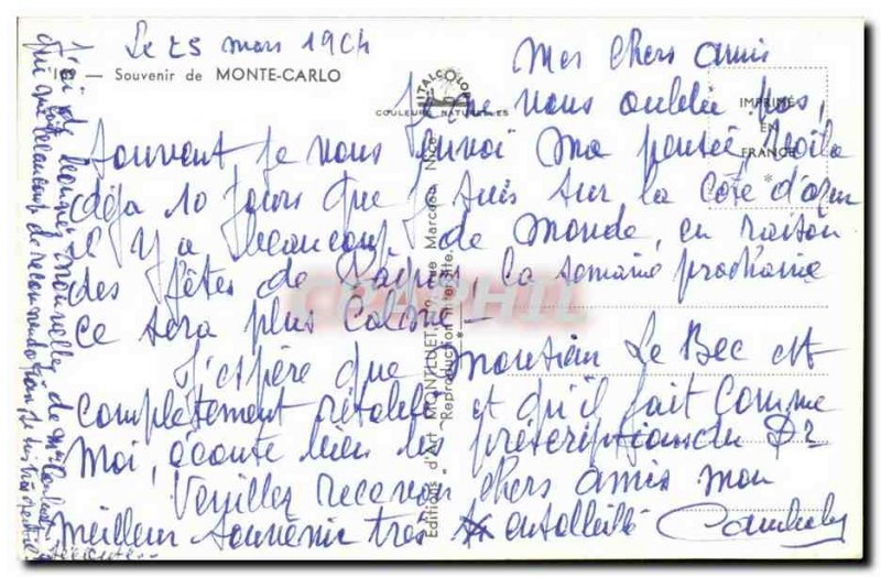 Monaco - Monte Carlo Remembrance Old Postcard
