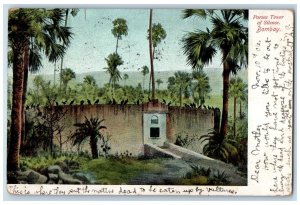 1906 Parsee Tower Of Silence Bombay India, Singapore To USA Antique Postcard