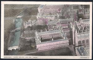 Clare College & Backs birdseye Cambridge UK unused c1920's