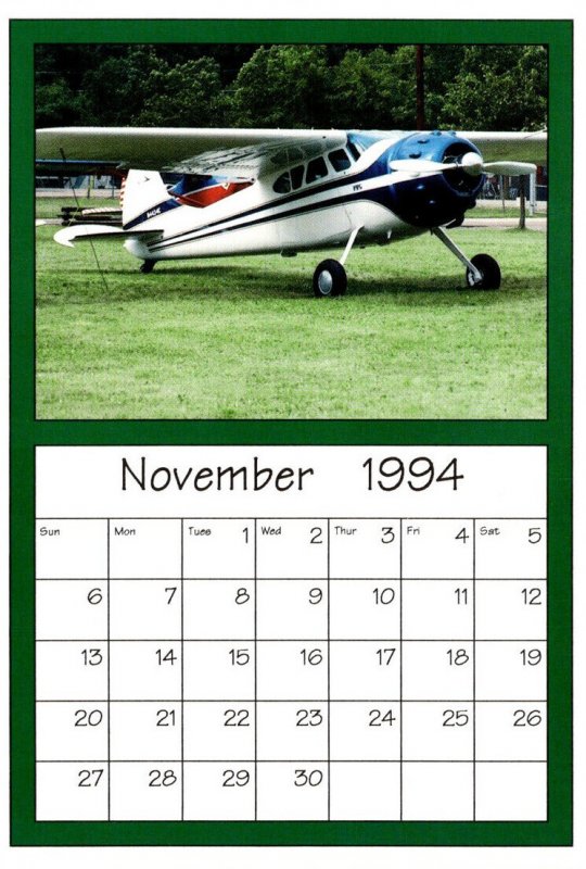 Calendar Card November 1994 Airplanes AirShow '94 Cessna 195