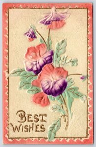 1909 Best Wishes Embossed Colorful Flowers Greetings & Wishes Posted Postcard