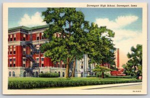 Davenport Iowa~Panorama of High School Bldg~Vintage Linen Postcard