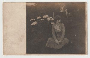 Portrait of a Woman Sitting in Flower Garden (Unknown) - New, Early 1900's