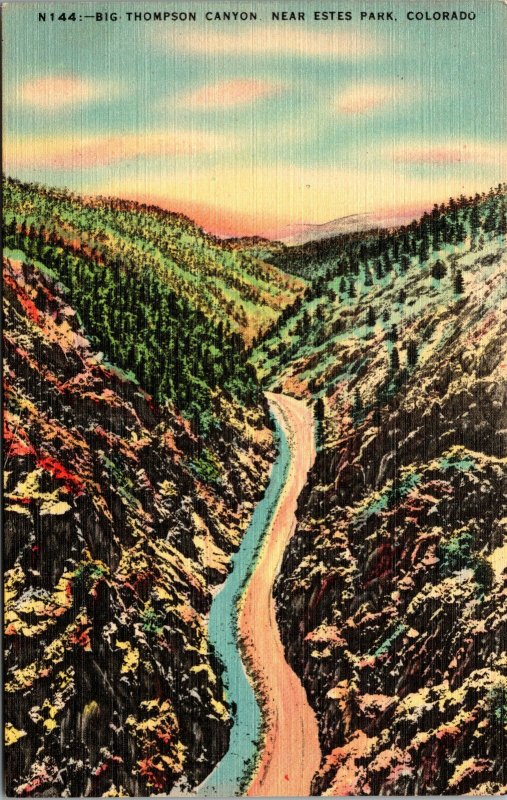 Vtg 1930's Big Thompson Canyon Near Estes Park Colorado CO Linen Postcard