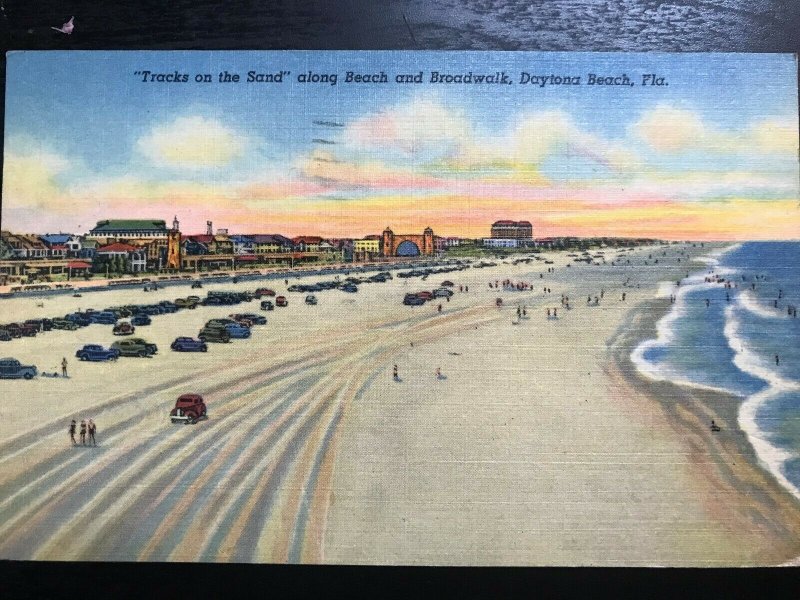 Vintage Postcard 1955 Trucks along the Sand Daytona Beach Florida