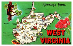 Postcard MAP SCENE Mountain State West Virginia WV AT4463