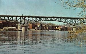 AUGUSTA, ME Maine  KENNEBEC RIVER~BRIDGE~BUSINESS DISTRICT  Chrome Postcard