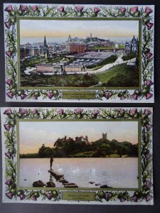 Scotland LINLITHGOW PALACE & EDINBURGH 2 x PC c1909 by Davidsons Thistle Border