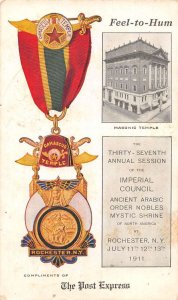 Rochester New York Masonic Temple Damascus Temple Medal Vintage Postcard AA46203