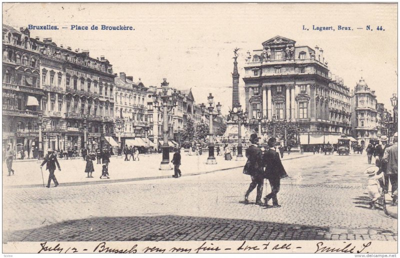 Walking Scene, Store Fronts, Place De Brouckere, Bruxelles, Belgium, PU-1920