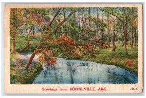 1954 Greetings From Booneville Arkansas AK Banner Forest River Trees Postcard