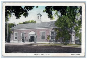 c1920's Post Office Hand Color Building Entrance Derry New Hampshire NH Postcard