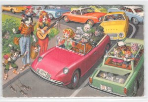 Cats Driving Cars Guitar Mainzer Anthropomorphic Fantasy #4991 Belgium Vintage