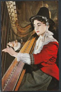 Wales Postcard - Music, Harp, Welsh National Costume, Postally used RS11279