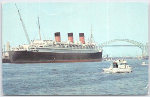 Long Beach Harbor with Gerald Desmond Bridge Vintage Postcard
