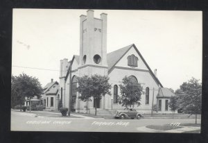 RPPC FAIRBURY NEBRASKA CHRISTIAN CHURCH OLD CARS REAL PHOTO POSTCARD