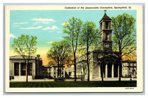 Vintage 1940's Postcard Cathedral of the Immaculate Conception Springfield IL