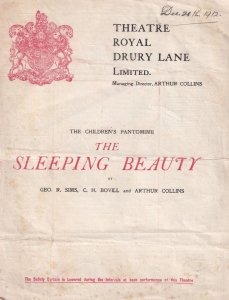 Sleeping Beauty 1912 Pantomine Drury Lane Theatre Programme
