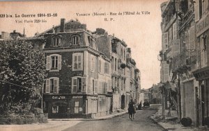 VINTAGE POSTCARD WAR DAMAGE AT THE HOTEL DE VILLE AT VERDUN WW I MOUNTED SOLDIER