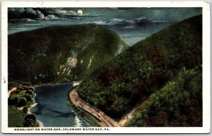 1916 Moonlight On Water Gap Delaware Water Gap Pennsylvania Posted Postcard