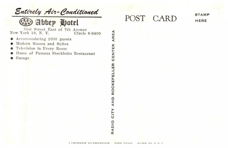 New York  City . Abbey Hotel