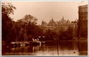 London In St. James Park Jupges England Castle Swans Real Photo RPPC Postcard