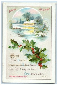 1923 Christmas House Winter Scene Holly Berries Lowell Wisconsin WI Postcard