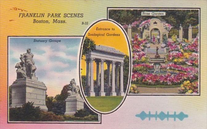 Massachusetts Boston Rose Garden Statuary Groups and Zoological Gardens Entra...