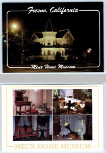 2 Postcards FRESNO, California CA ~ MEUX HOME MUSEUM Interior/Exterior 4x6