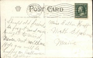 Halloween Witch on Moon Pig Eats JOL Upset Boy #980 c1910 Postcard 