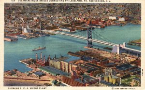 Vintage Postcard 1920s Delaware River Bridge Connecting Philadelphia & Camden NJ