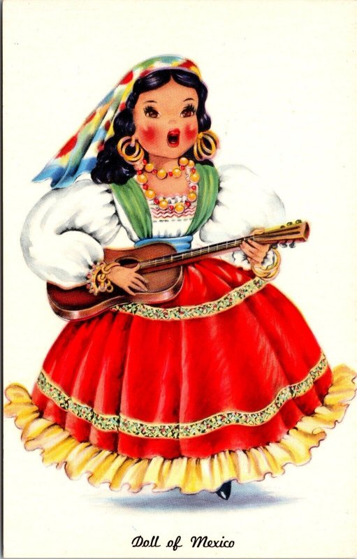 Vtg Dolls of Many Lands Doll of Mexico 1950s Unused Postcard