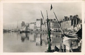 Sailing boats navigation themed postcard France Cherbourg Caligny harbour pier