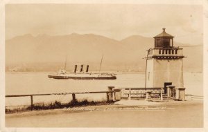 RPPC SS Prince George Brockton Point Vancouver Lighthouse '30s Vintage Postcard