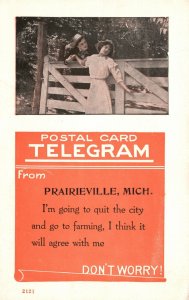 Vintage Postcard 1910's Postal Card Telegram From Prairieville Michigan Greeting