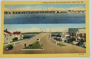 MD Ocean City Bridge Spanning the Sinepuxent Bay Split View  Postcard Q18