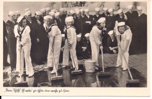 RPPC Beautiful Women Swabbing Deck of US Ship, Navy, American Sailors. Germany