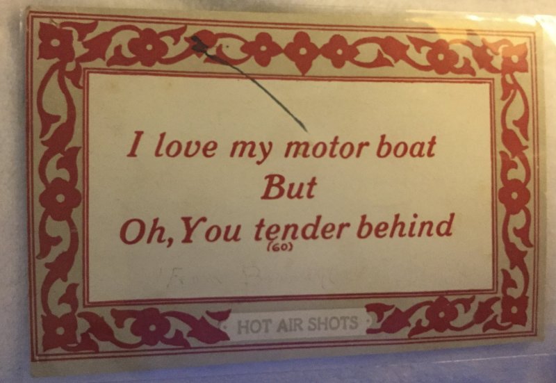 Hot Air Shots Vintage Postcard I Love my motor boat But Oh, You tender behind