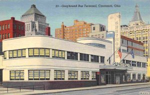 Greyhound Bus Depot Terminal Cincinnati Ohio 1950s linen postcard