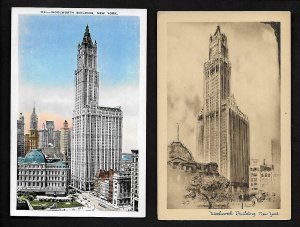 Y29 N.Y.C. 2 Pcs. Woolworth Bldg. Black & White & Colored, Unused