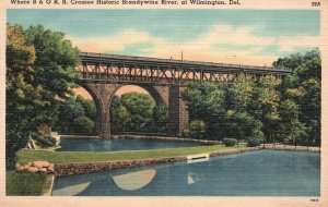 Vintage Postcard 1950's Where B & O.R.R. Crosses Brandywine Wilmington Delaware