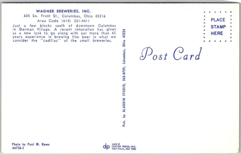 Columbus Ohio OH, Wagner Breweries Inc., Augustines Beer, Vintage Postcard